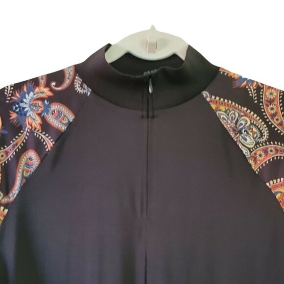 Zara Midi Dress Small Black‎ Paisley Long Sleeve Contrasting Boho Blogger Fave - Picture 2 of 10